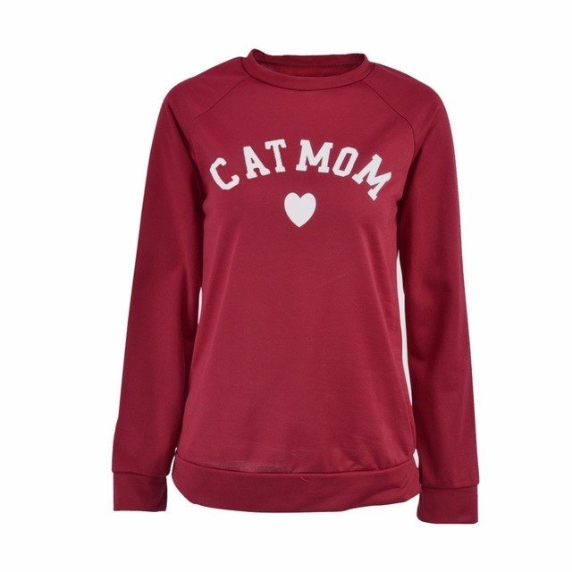 Cat Mom Heart Print Long Sleeve Sweatshirt