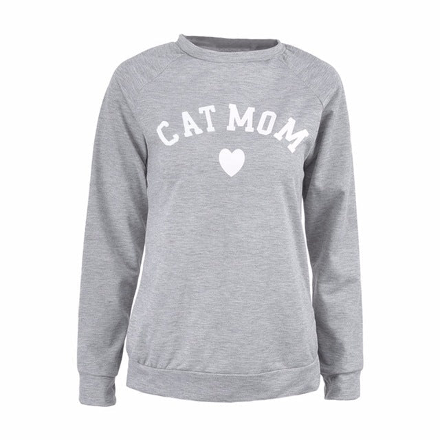 Cat Mom Heart Print Long Sleeve Sweatshirt