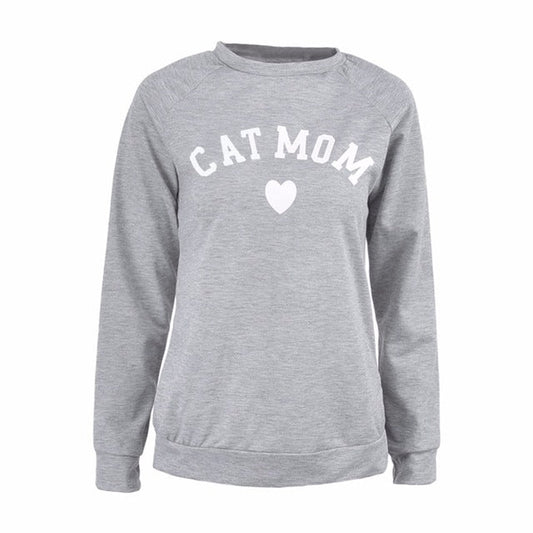 Cat Mom Heart Print Long Sleeve Sweatshirt