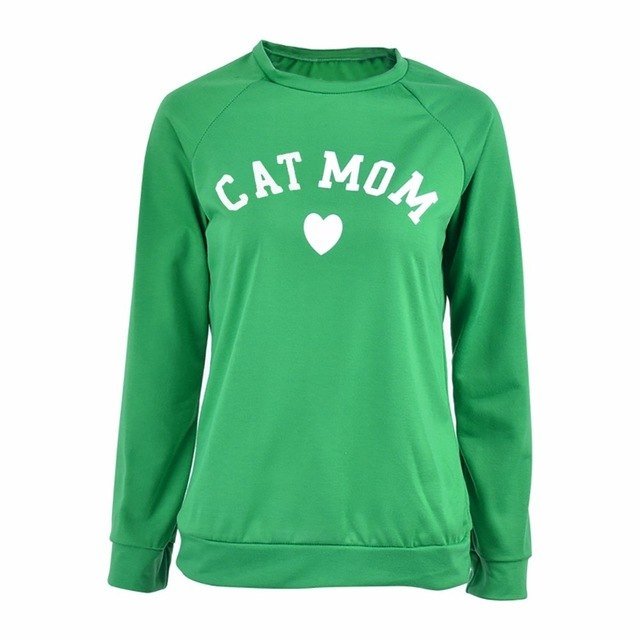 Cat Mom Heart Print Long Sleeve Sweatshirt