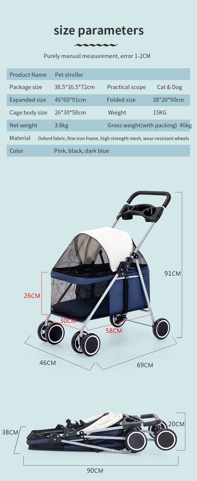 Cat Teddy Outdoor Portable Folding Pet Stroller