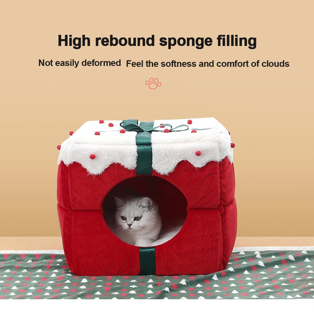 Christmas Box Bell Cat Bed and Home
