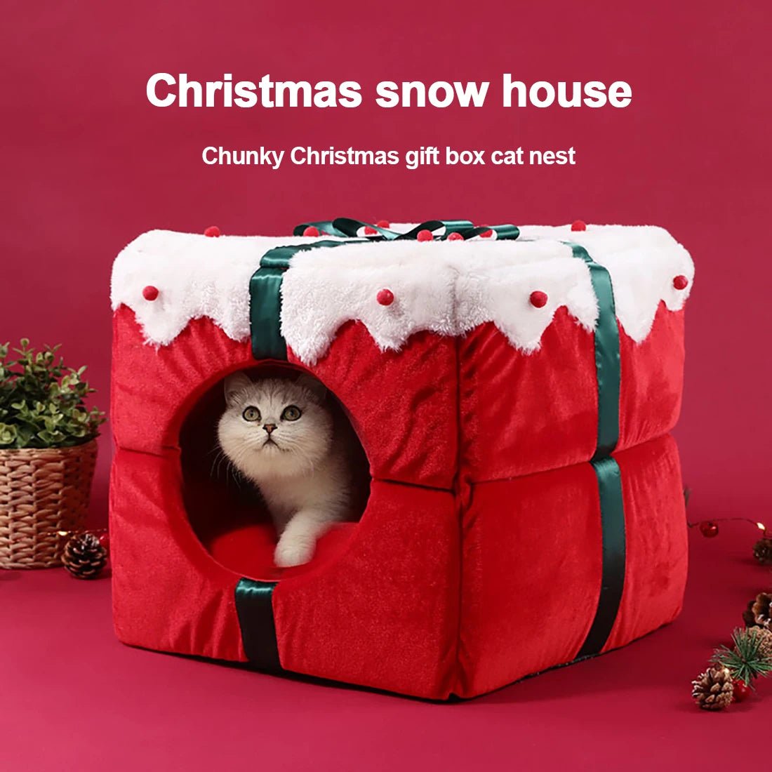 Christmas Box Bell Cat Bed and Home