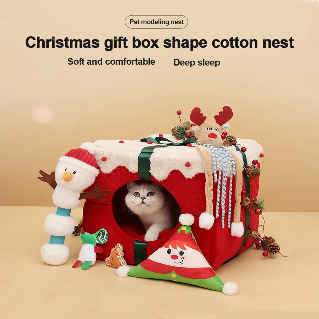 Christmas Box Bell Cat Bed and Home