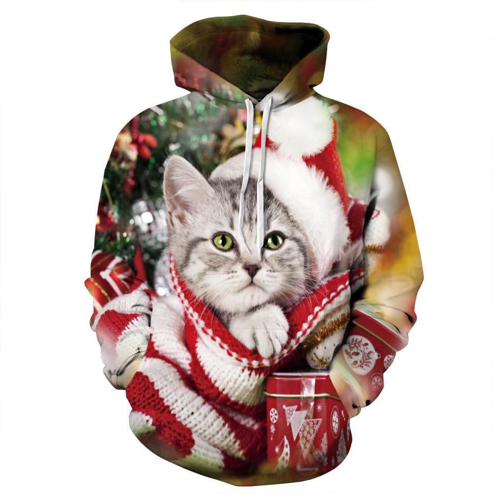 Christmas Men's 3D Kitten Hoodie