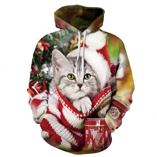 Christmas Men's 3D Kitten Hoodie