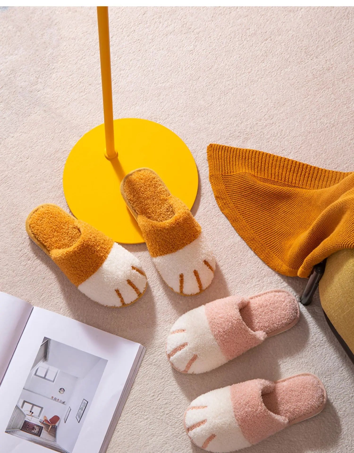 Comwarm Winter Cat Paw Plush Slippers