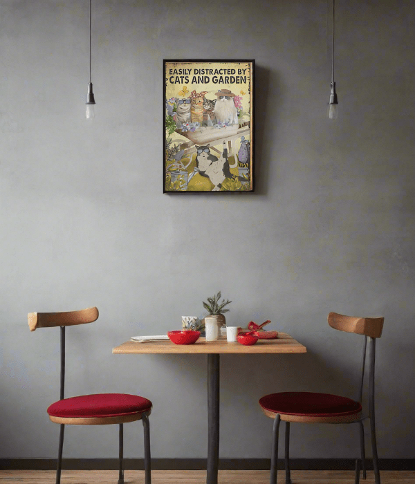 Easily Distracted by Cats and Garden Metal Tin Vintage Sign