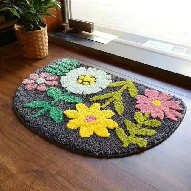 Flocking 3D Floral Absorbent Entrance Mat