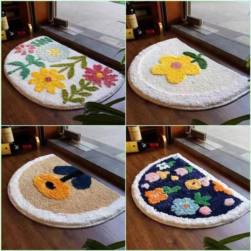 Flocking 3D Floral Absorbent Entrance Mat