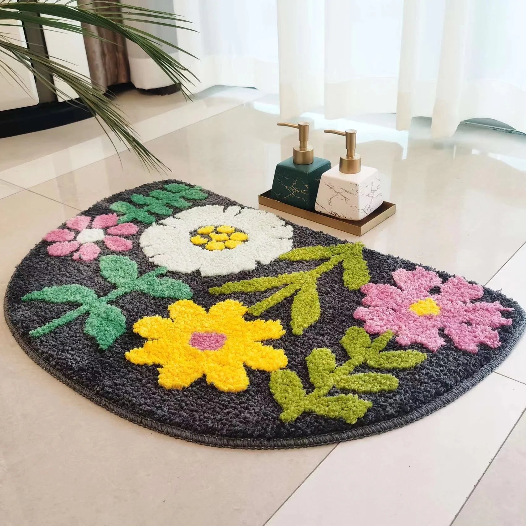 Flocking 3D Floral Absorbent Entrance Mat