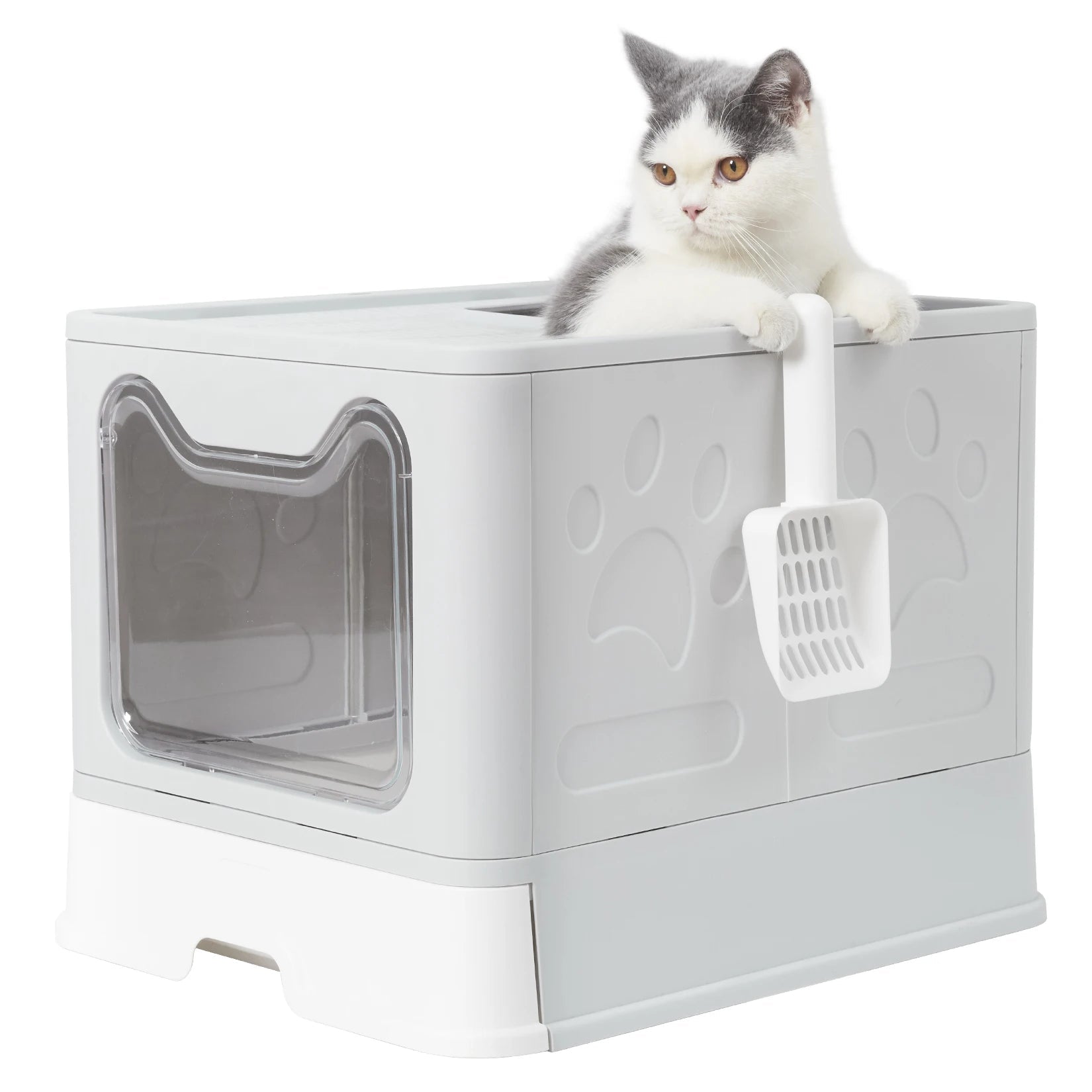 Front Entry Top Exit Foldable Travel Cat Litter Box with Lid and Plastic Scoop