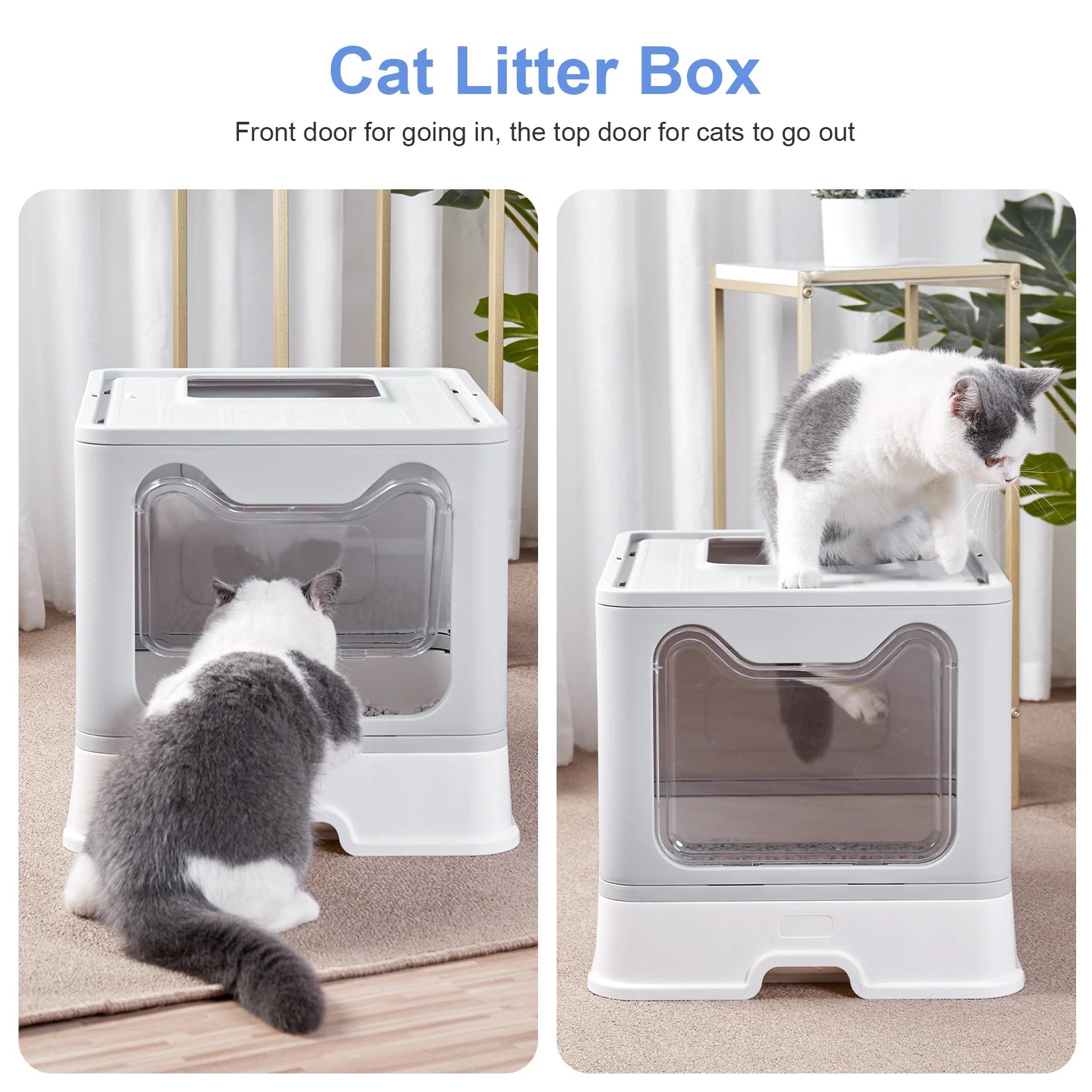 Front Entry Top Exit Foldable Travel Cat Litter Box with Lid and Plastic Scoop