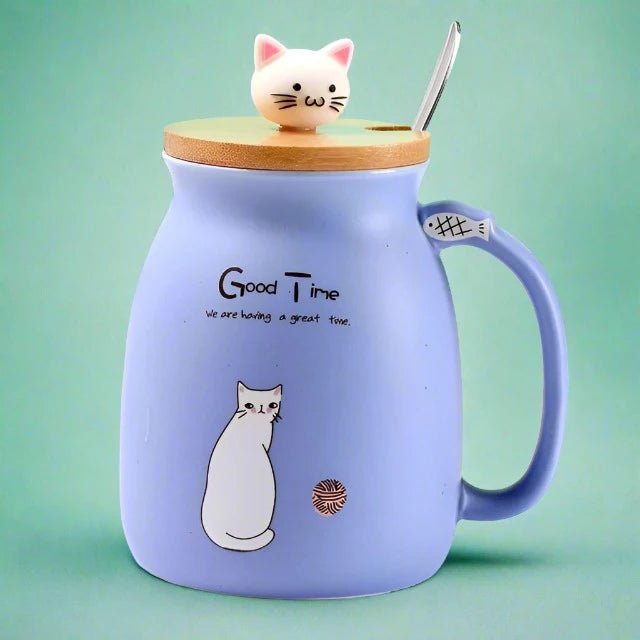 Good Time Heat-Resistant Mug with Cat Lid