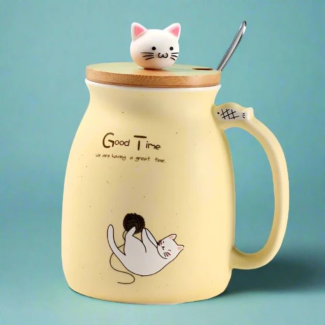 Good Time Heat-Resistant Mug with Cat Lid