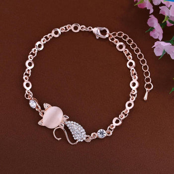 iMucci Lovely Cat Opal Rhinestone Pendant Bangle
