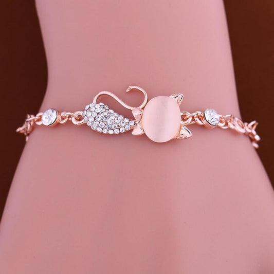 iMucci Lovely Cat Opal Rhinestone Pendant Bangle