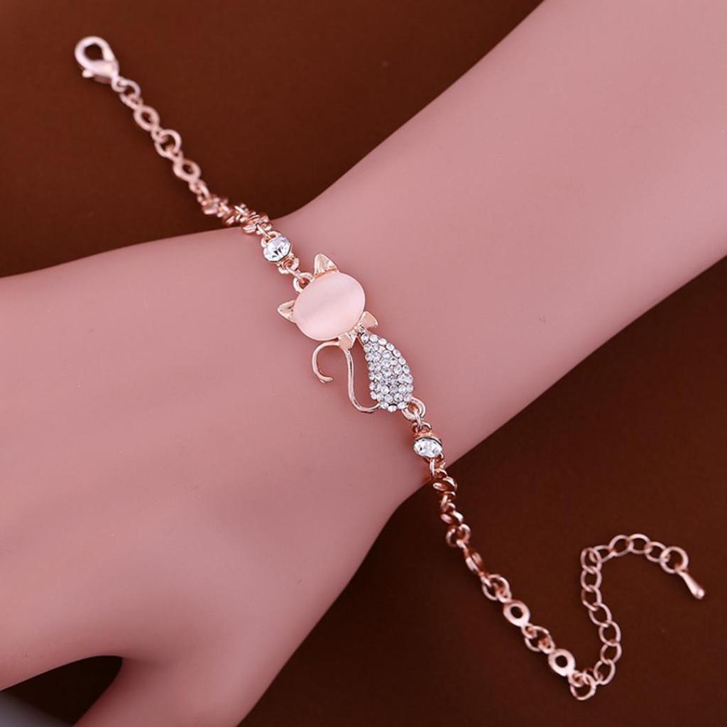 iMucci Lovely Cat Opal Rhinestone Pendant Bangle