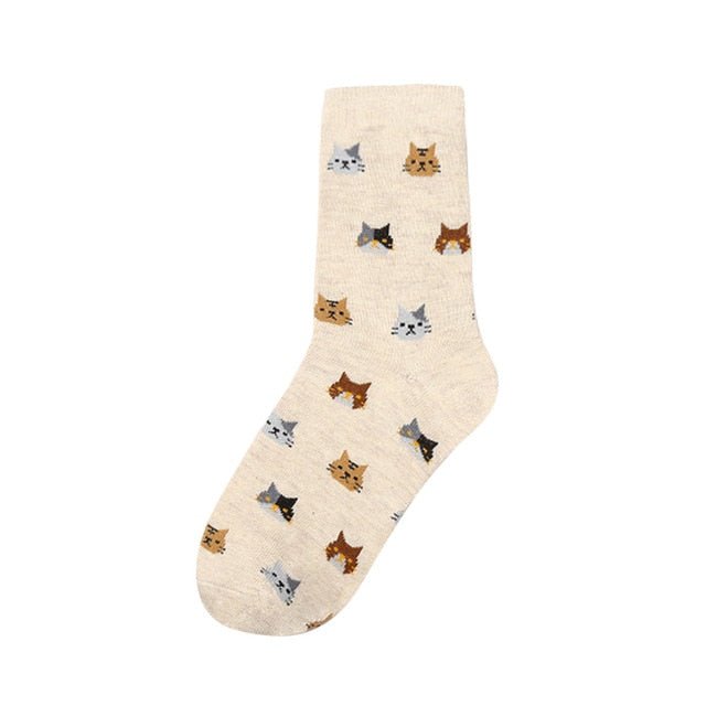 Kawaii Cat Cartoon Print Autumn Socks
