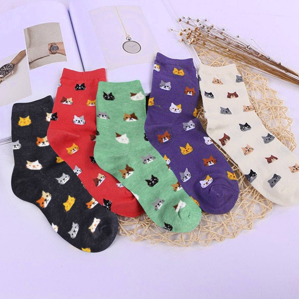 Kawaii Cat Cartoon Print Autumn Socks