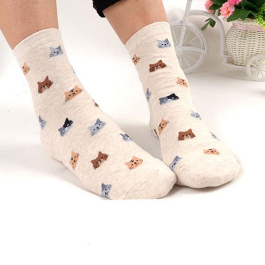 Kawaii Cat Cartoon Print Autumn Socks