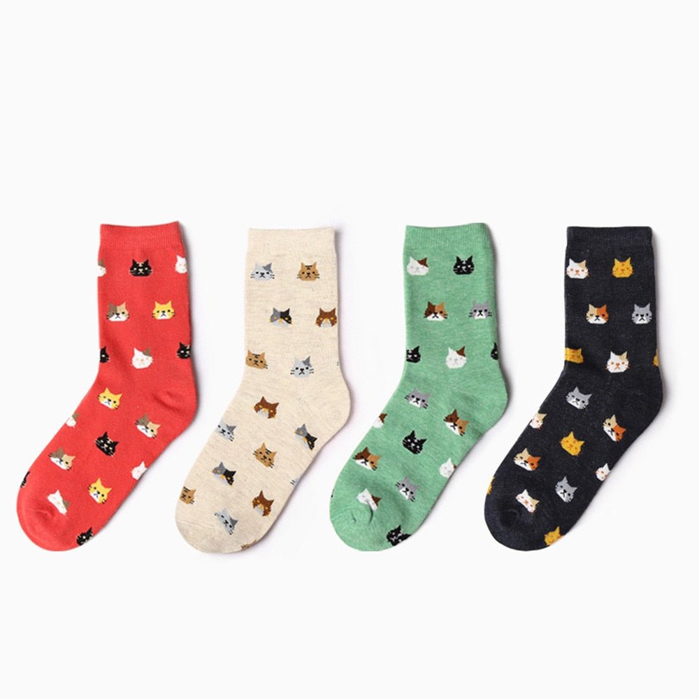 Kawaii Cat Cartoon Print Autumn Socks