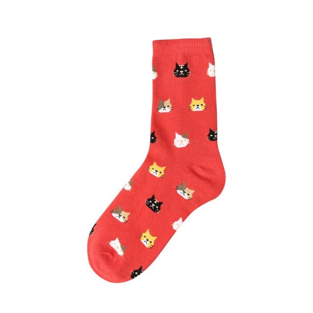 Kawaii Cat Cartoon Print Autumn Socks
