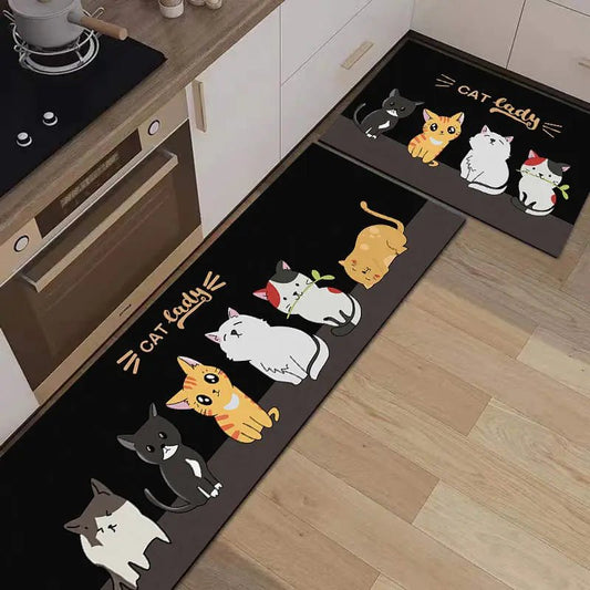 Long Cat Lady Non-Slip Door and Kitchen Mats