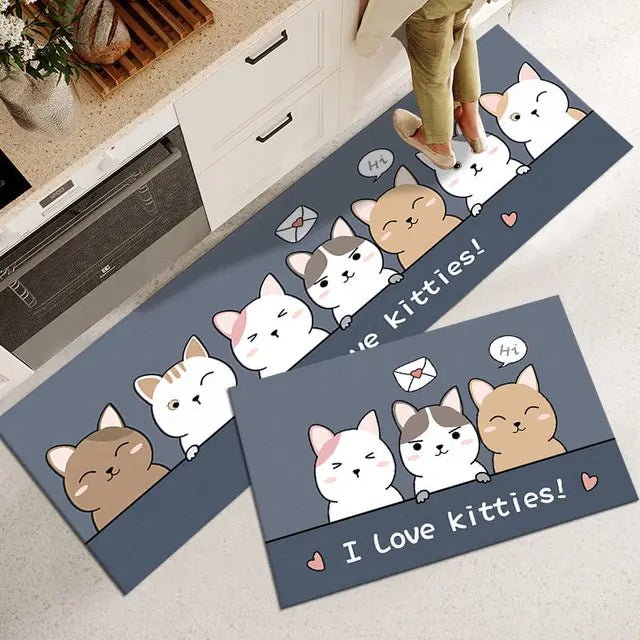 Long Cat Lady Non-Slip Door and Kitchen Mats