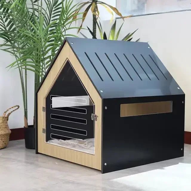 Modern Indoor Cat House with Acrylic Door and Mattress