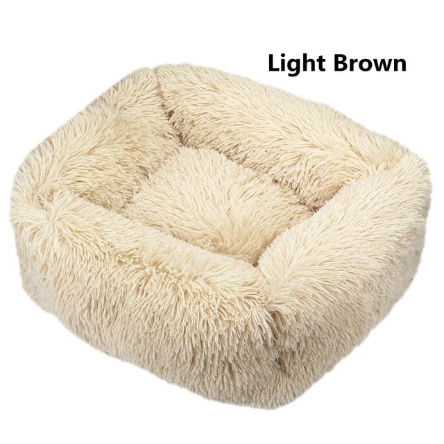 Multi-Color Plush Square Bed for Cats and Small Dogs