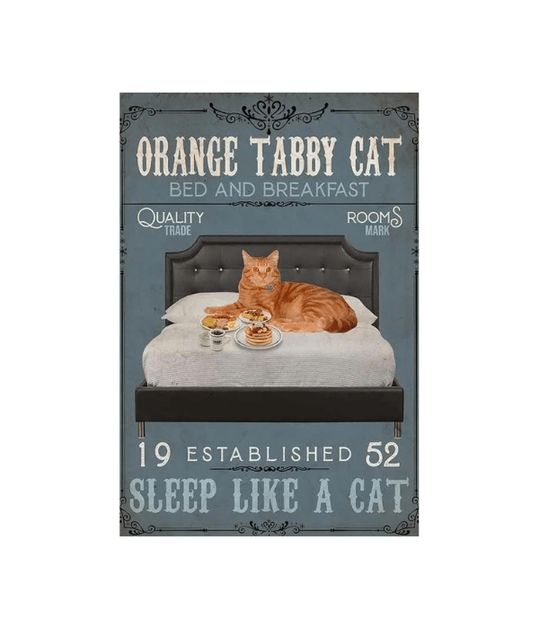 Orange Tabby Cat Bed & Breakfast Aluminum Metal Tin Vintage Cat Sign