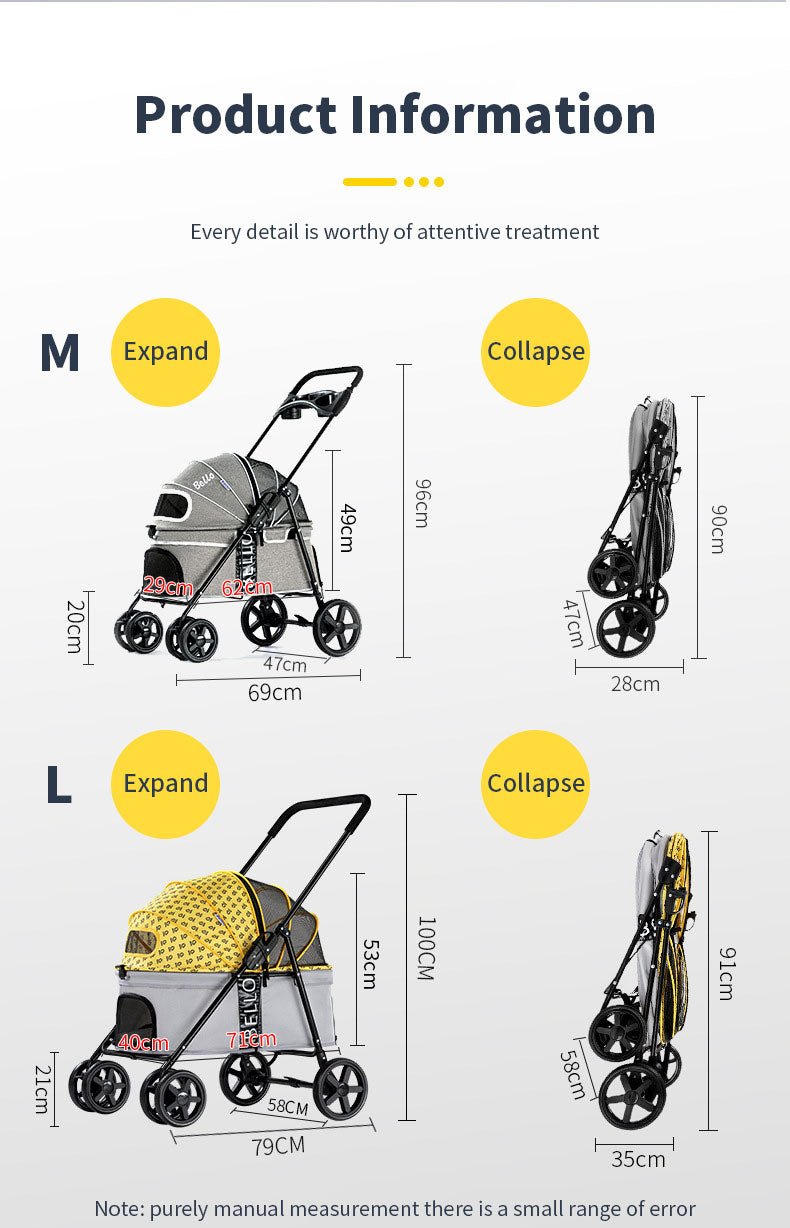 Pet Stroller Lightweight Foldable with Snap Closure Hood