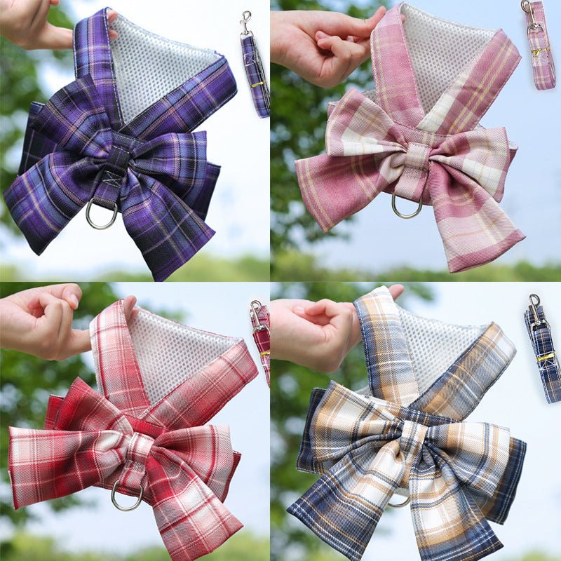 Plaid Vest Leash and Chest Strap Teddy Clothes for Cats/Dogs