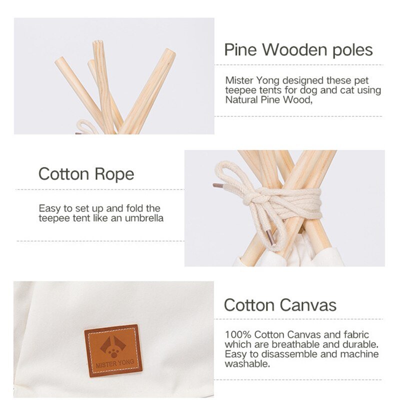 Portable Teepee Pet Tent with Thick Cushion