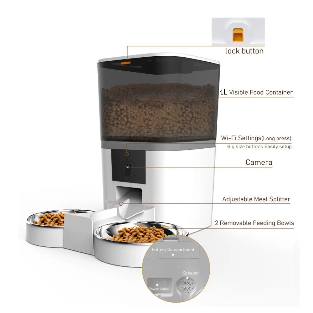 REPETSUN Automatic Pet Feeder (4L Capacity, HD Camera, Smartphone App)