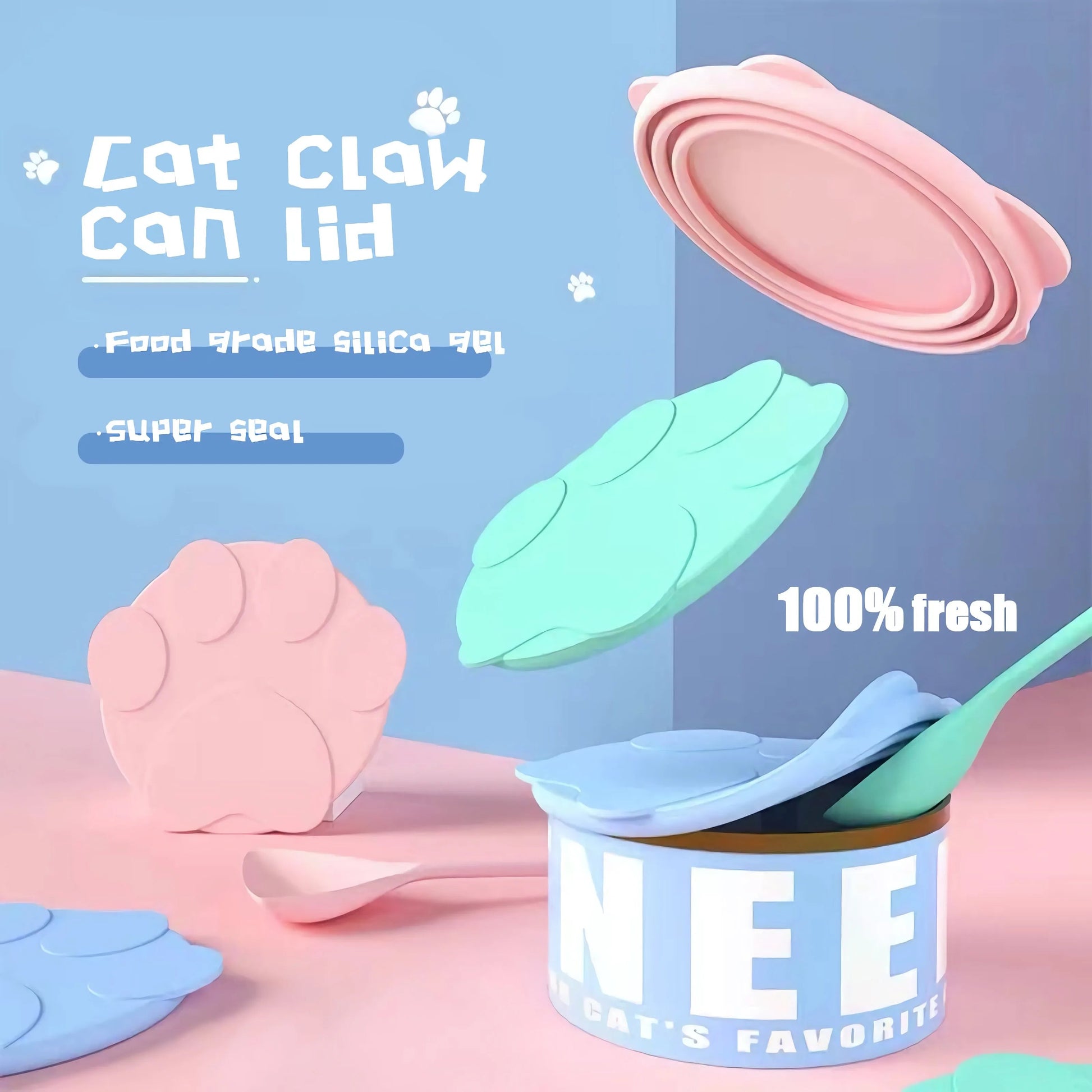 Silicone Wet Food Lid Cover with Spoon