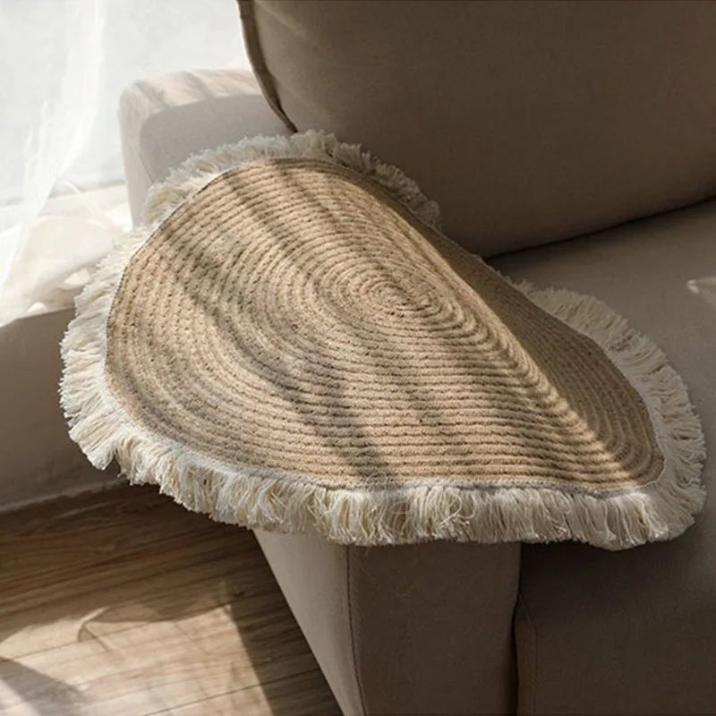 Vintage Round Handwoven Rattan Rug