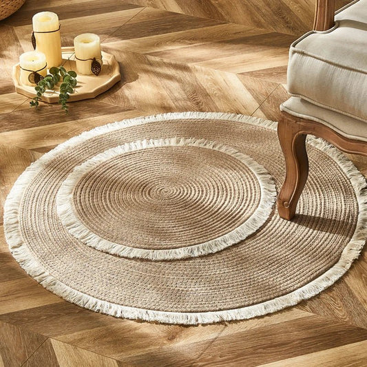 Vintage Round Handwoven Rattan Rug