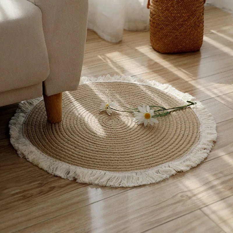 Vintage Round Handwoven Rattan Rug