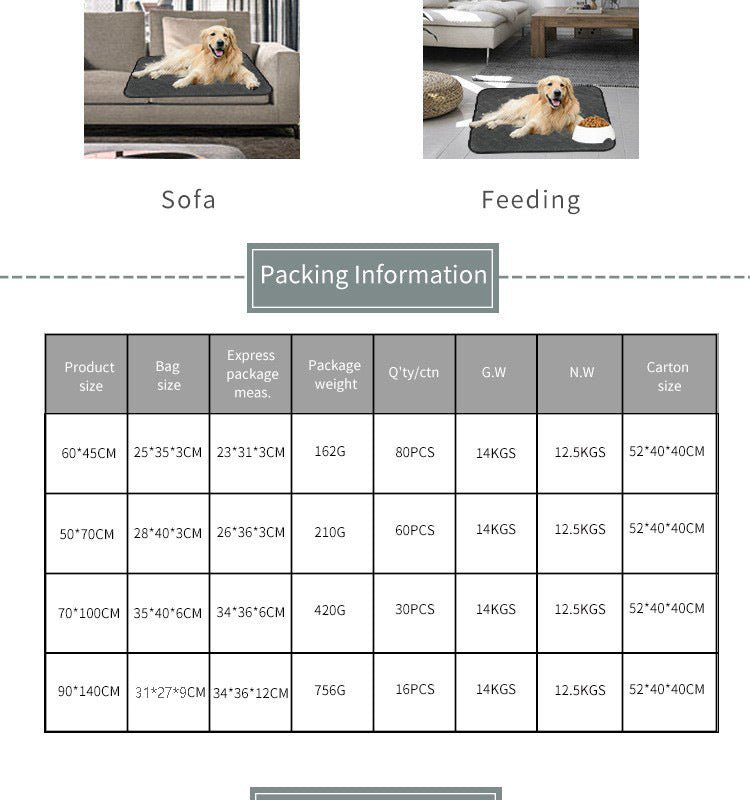 Washable and Easy-Drying Absorbent Pet Urine Pads