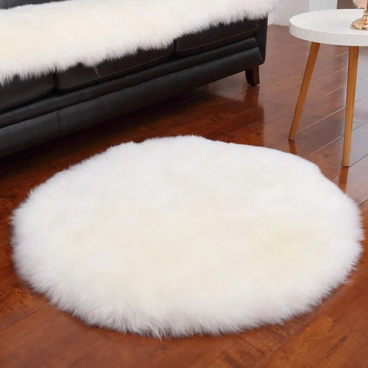 White Round Sheepskin Fur Rug