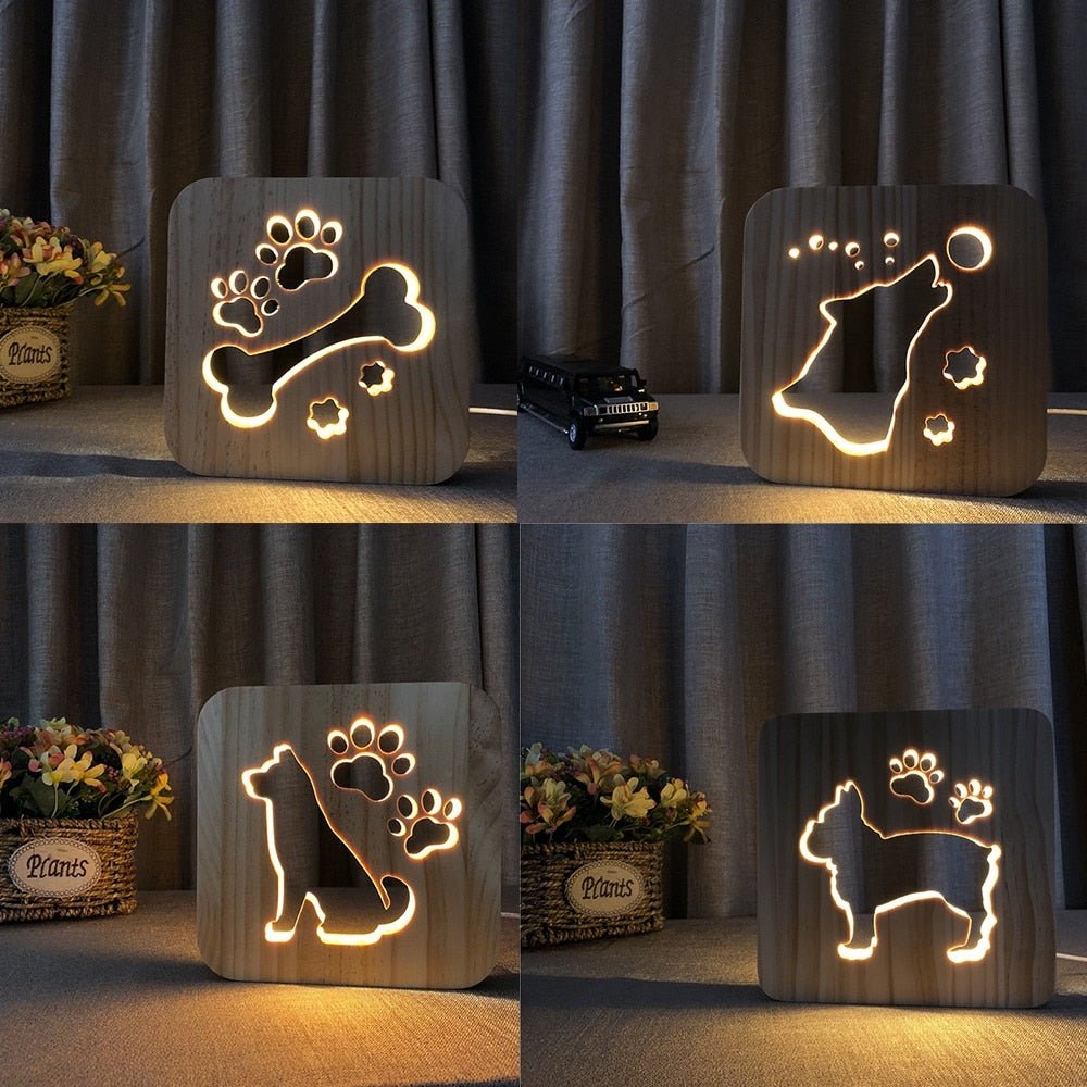 Wooden Paw Animal Night Light 3D Lamp USB Powered Desk Light