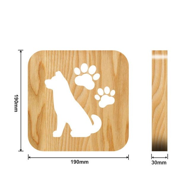Wooden Paw Animal Night Light 3D Lamp USB Powered Desk Light