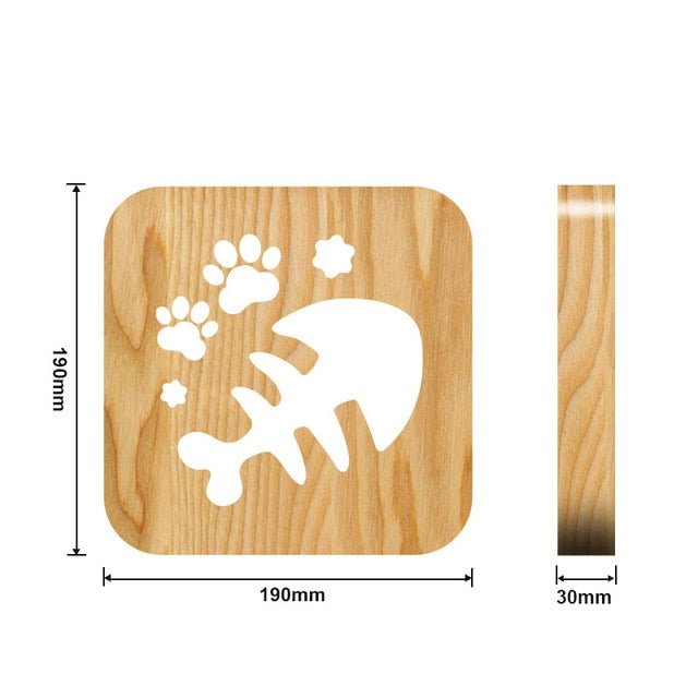 Wooden Paw Animal Night Light 3D Lamp USB Powered Desk Light