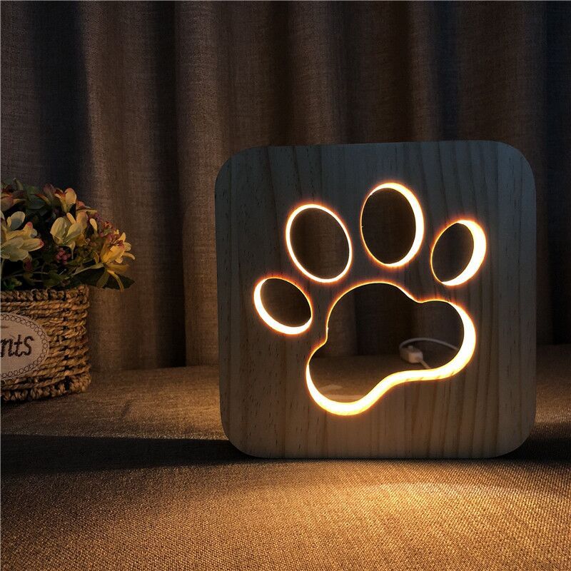 Wooden Paw Animal Night Light 3D Lamp USB Powered Desk Light