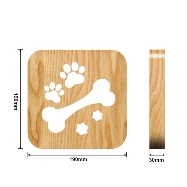 Wooden Paw Animal Night Light 3D Lamp USB Powered Desk Light
