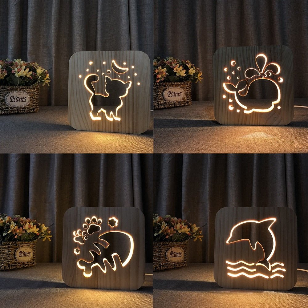 Wooden Paw Animal Night Light 3D Lamp USB Powered Desk Light