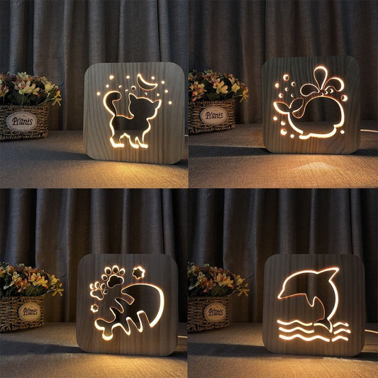 Wooden Paw Animal Night Light 3D Lamp USB Powered Desk Light