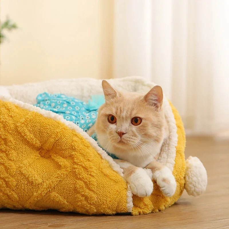 Yellow and White Cat Bed and Sleeping Mat Collection